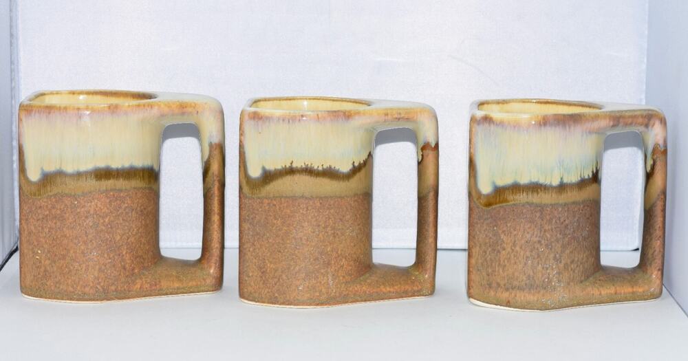 Mid-Century Rodolfo Padilla Drip Glaze Pottery Coffee Mugs 3pc Coffee Mug Set